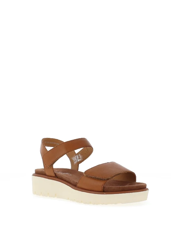 Ara Leather Velcro Strap Sandals, Tan