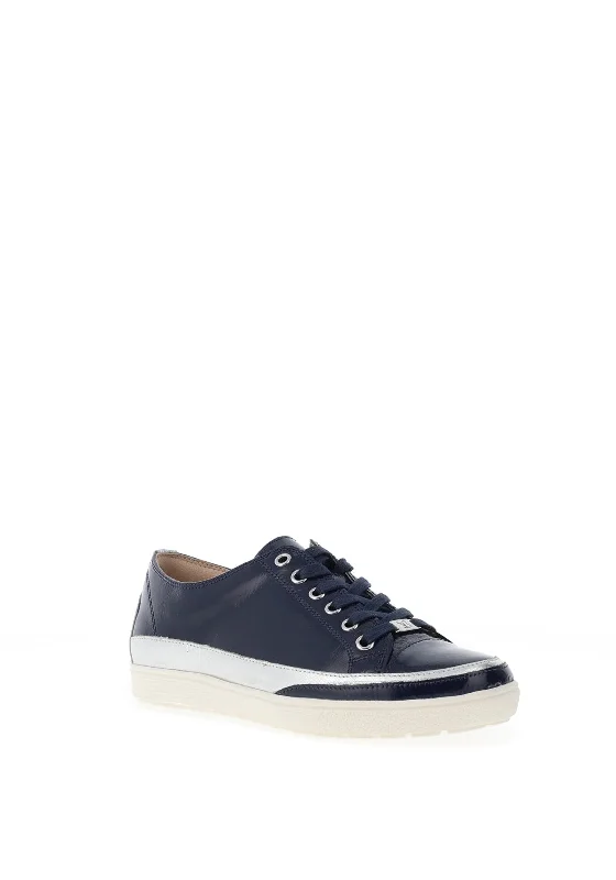 Caprice Patent Leather Lace Up Trainer, Ocean Combo