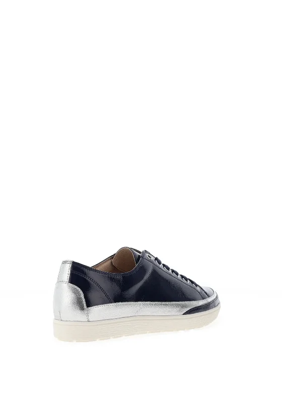 Caprice Patent Leather Lace Up Trainer, Ocean Combo