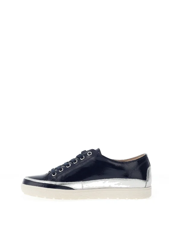 Caprice Patent Leather Lace Up Trainer, Ocean Combo