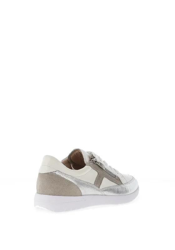 Caprice Metallic Leather Side Zip Trainers, White Combo