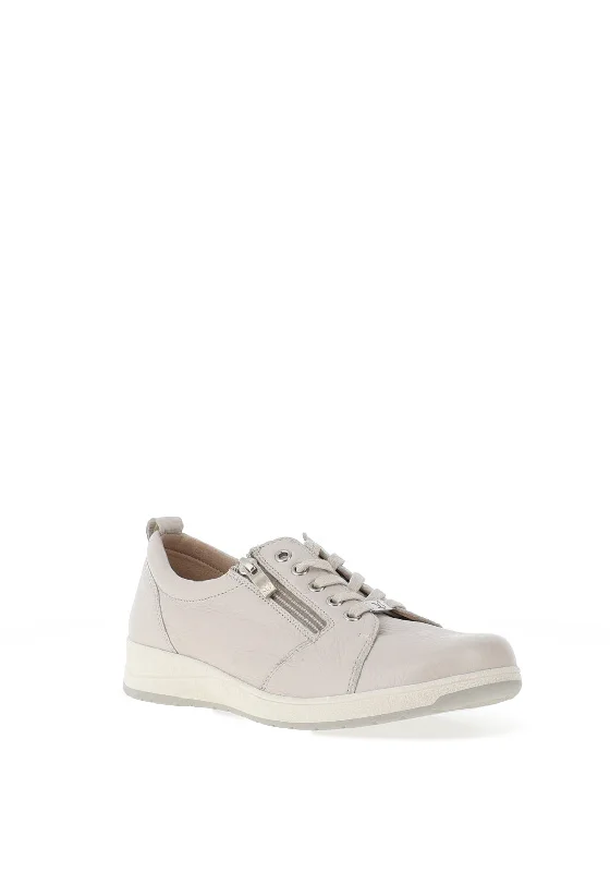 Caprice Pebbled Leather Side Zip Trainers, Pearl