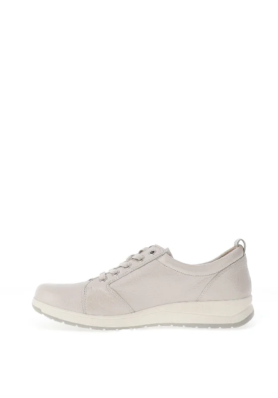 Caprice Pebbled Leather Side Zip Trainers, Pearl