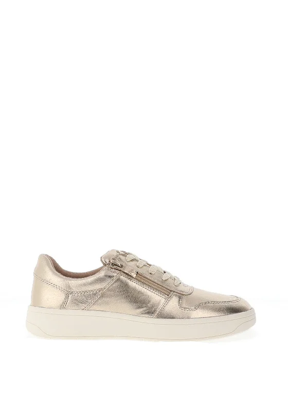 Caprice Metallic Leather Trainers, Gold Metallic