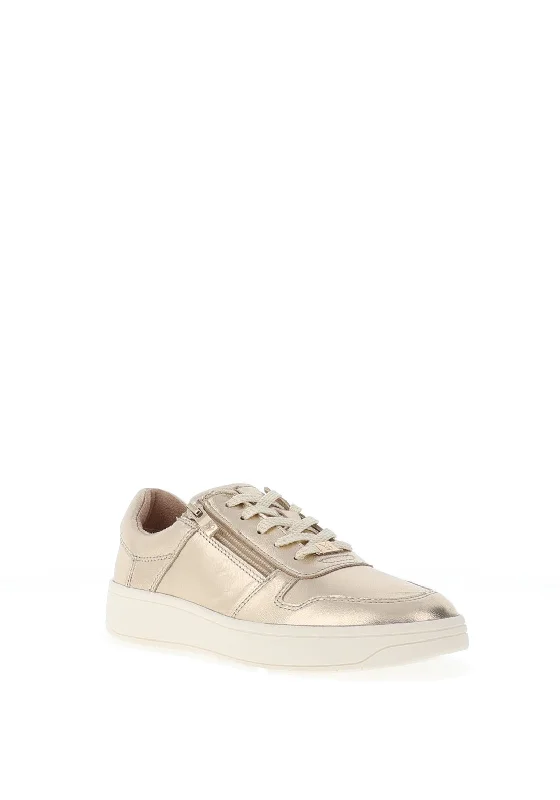 Caprice Metallic Leather Trainers, Gold Metallic