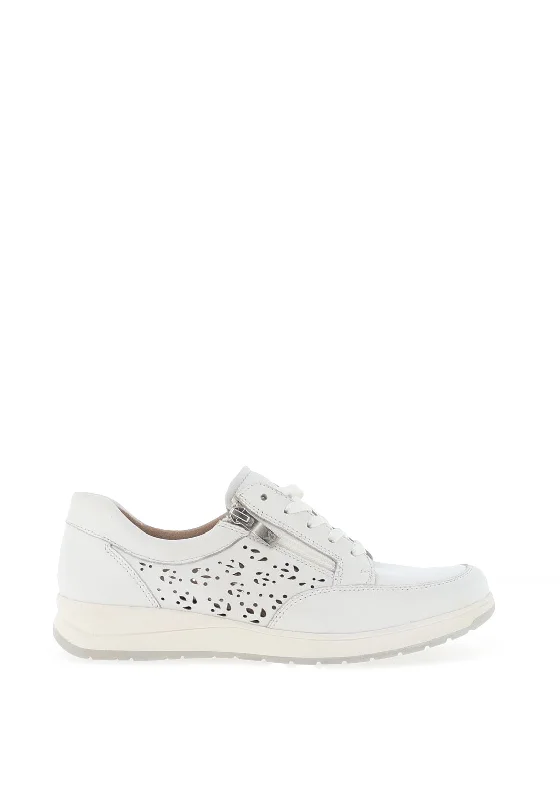 Caprice Leather Floral Perforated Trainers, White Nappa