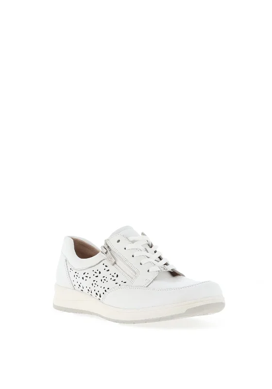 Caprice Leather Floral Perforated Trainers, White Nappa