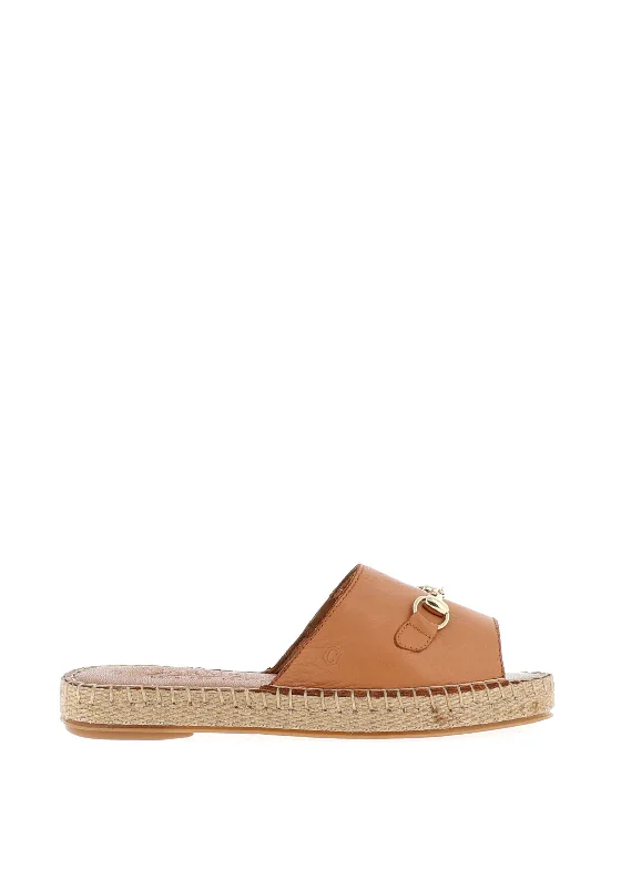 Carmela Leather Buckle Espadrille Sandals, Camel