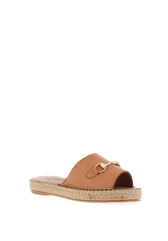 Carmela Leather Buckle Espadrille Sandals, Camel