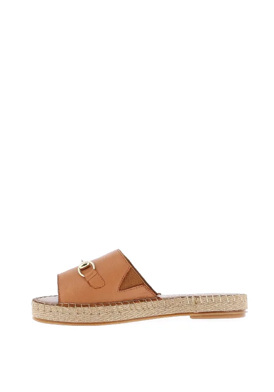 Carmela Leather Buckle Espadrille Sandals, Camel