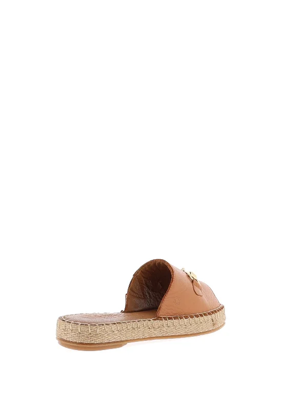 Carmela Leather Buckle Espadrille Sandals, Camel