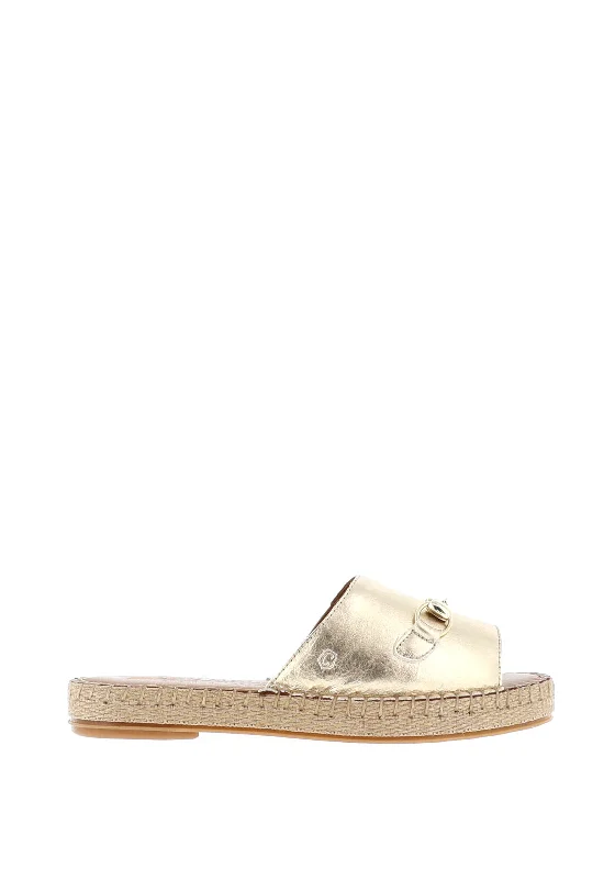 Carmela Leather Buckle Espadrille Sandals, Gold