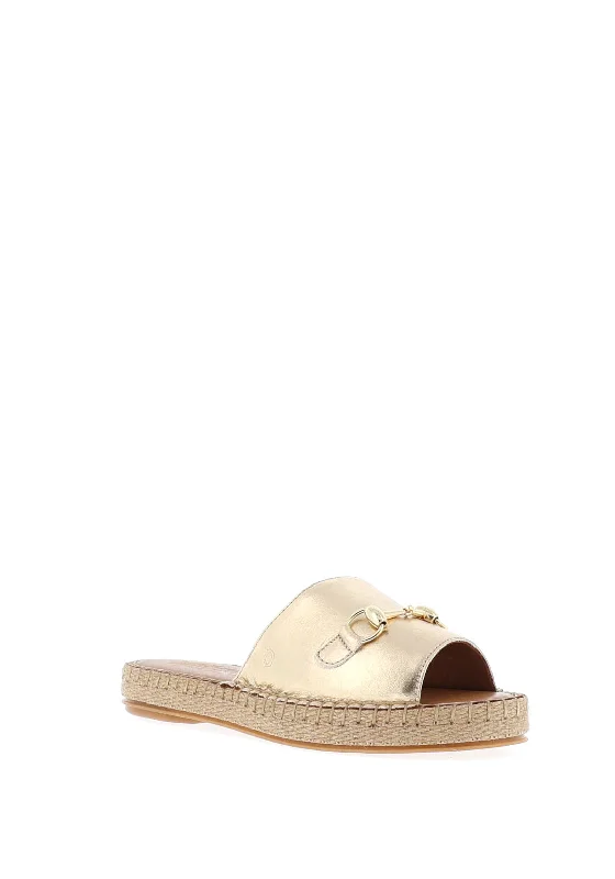 Carmela Leather Buckle Espadrille Sandals, Gold