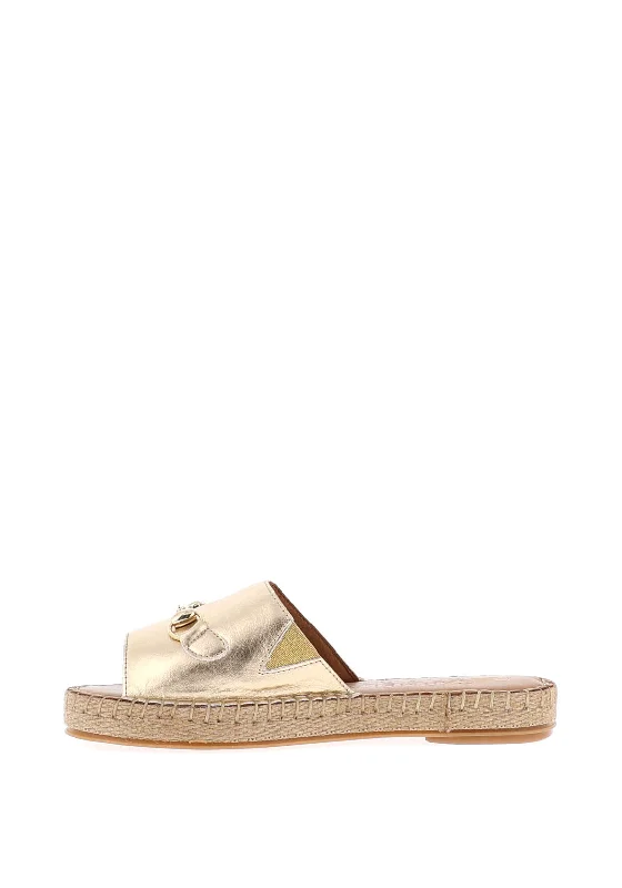 Carmela Leather Buckle Espadrille Sandals, Gold