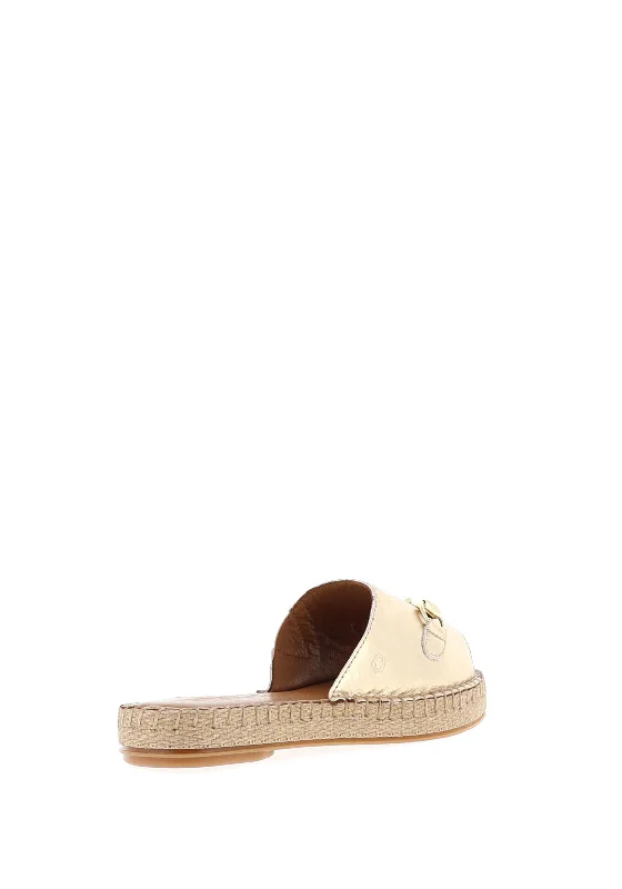 Carmela Leather Buckle Espadrille Sandals, Gold