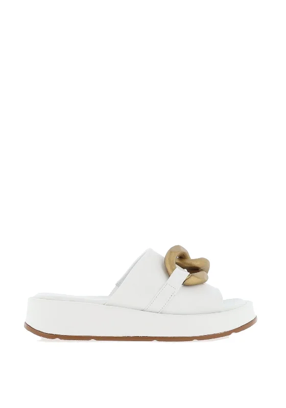 Carmela Leather Chain Chunky Sandals, White