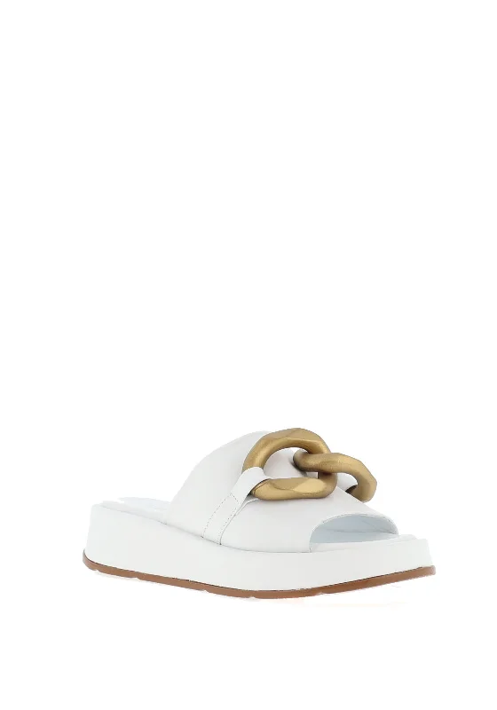 Carmela Leather Chain Chunky Sandals, White