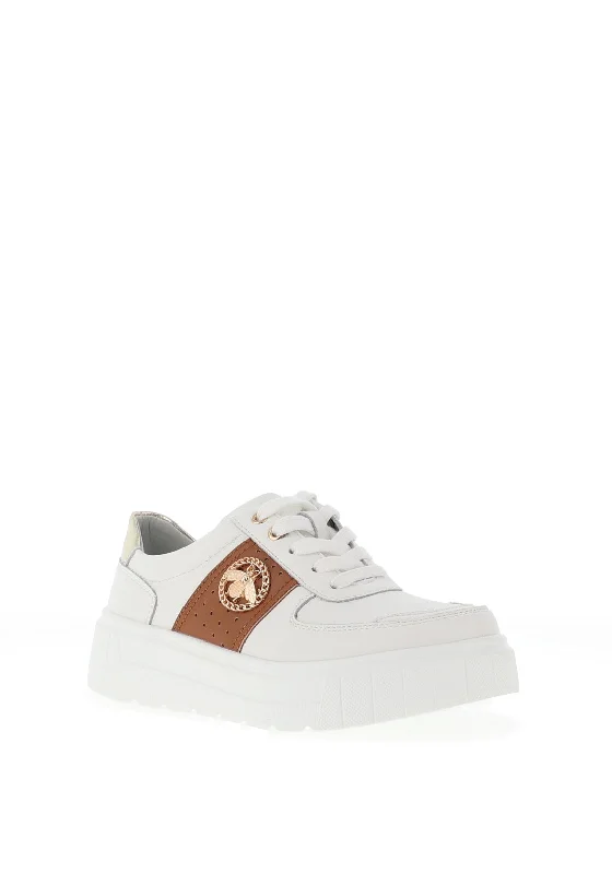 Redz Leather Bee Charm Chunky Platform Trainers, White & Tan