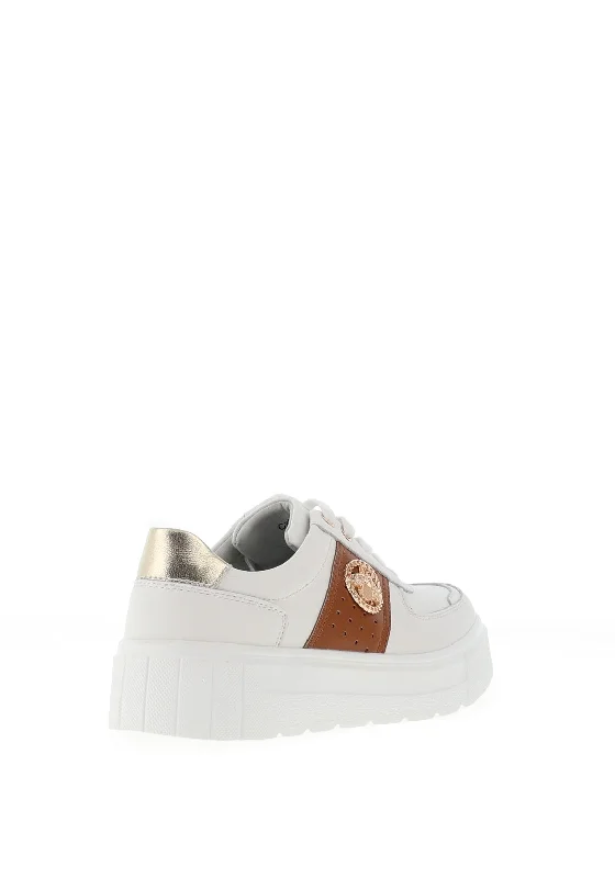 Redz Leather Bee Charm Chunky Platform Trainers, White & Tan