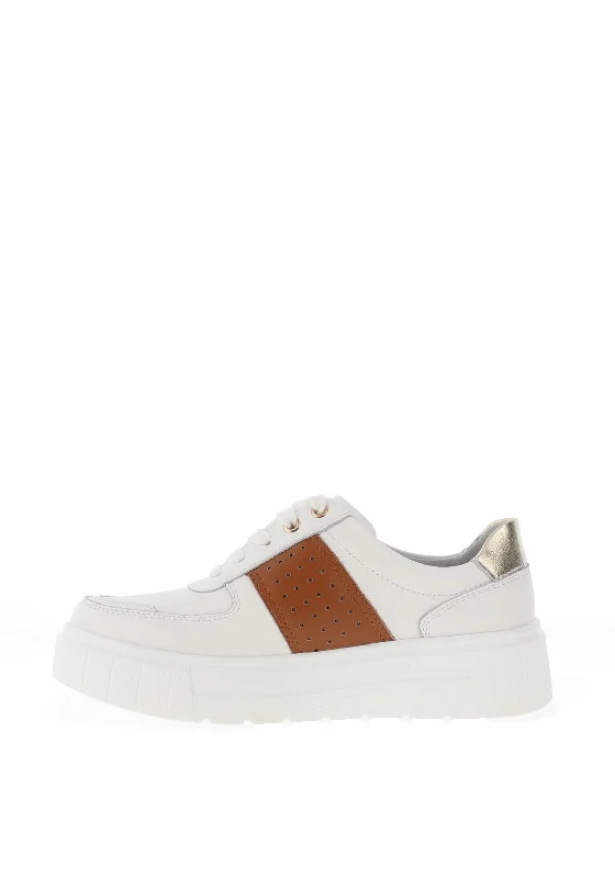 Redz Leather Bee Charm Chunky Platform Trainers, White & Tan