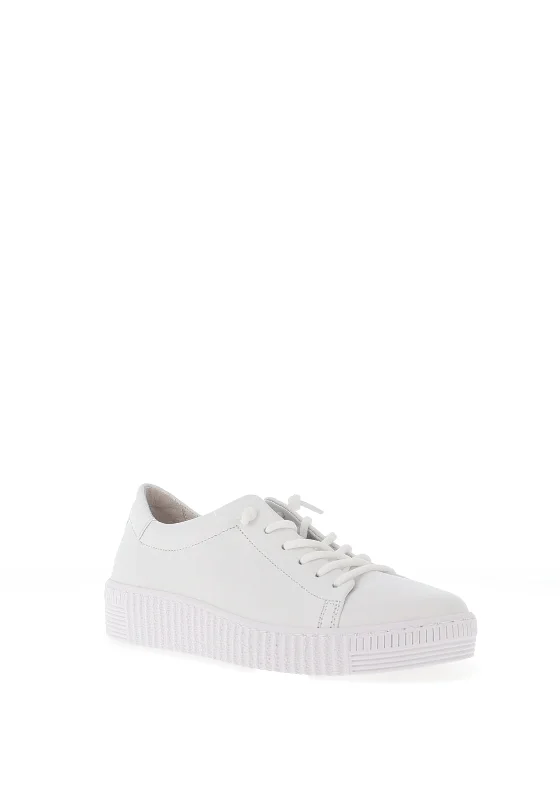 Gabor Pebbled Leather Ribbed Trainers, White