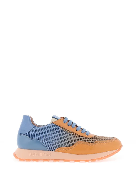 Hispanitas Loira Leather Mesh Trainers, Azure Blue & Peach