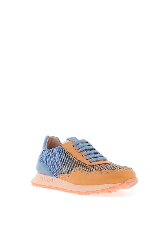 Hispanitas Loira Leather Mesh Trainers, Azure Blue & Peach