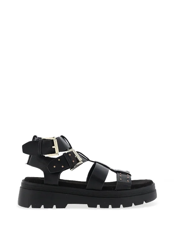 Sprox Studded Strappy Chunky Sandals, Black