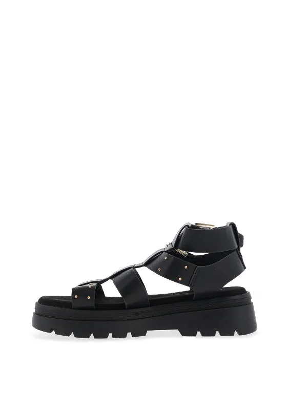 Sprox Studded Strappy Chunky Sandals, Black