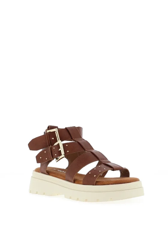 Sprox Studded Strappy Chunky Sandals, Tan