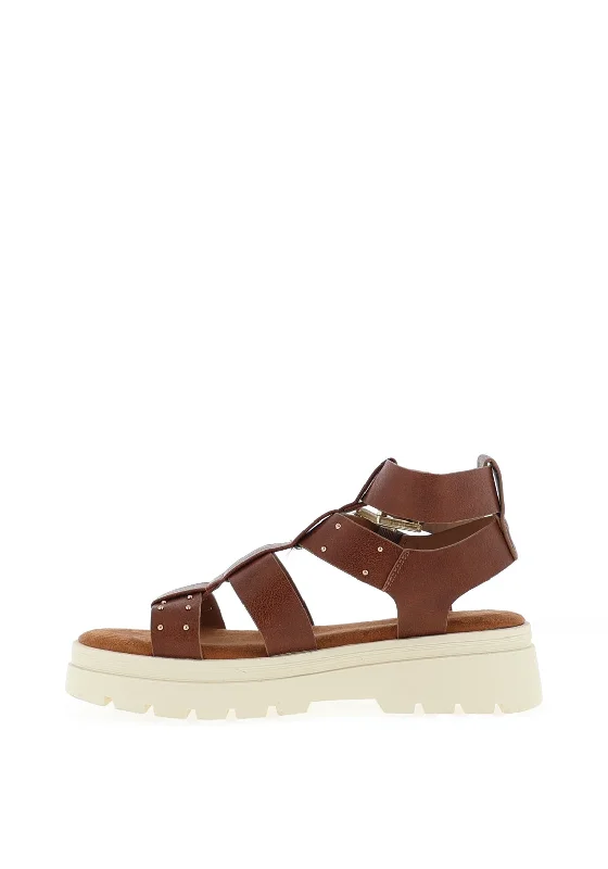 Sprox Studded Strappy Chunky Sandals, Tan