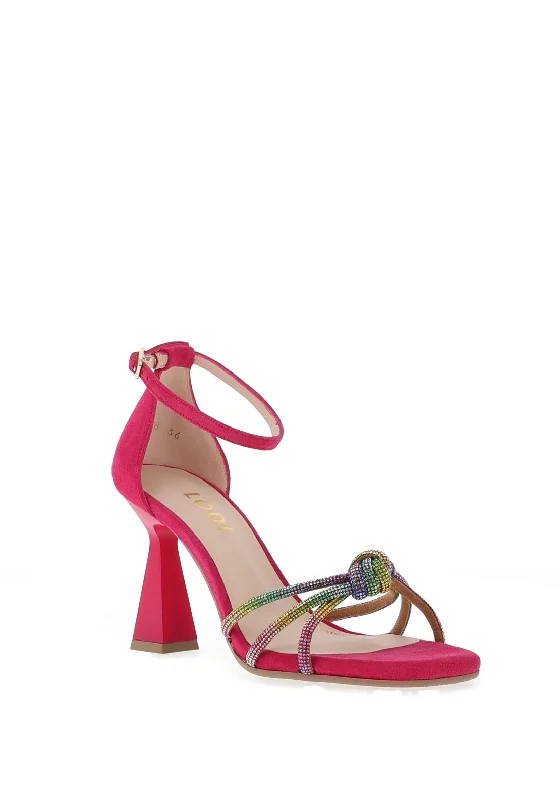 Lodi Hatin Diamante Knot Heeled Sandals, Pink