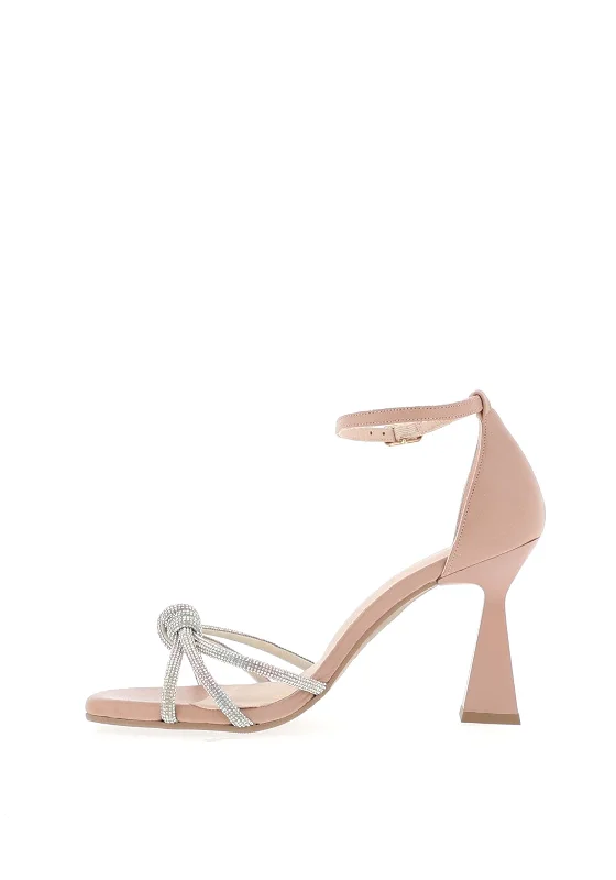 Lodi Hatin Diamante Knot Heeled Sandals, Nude