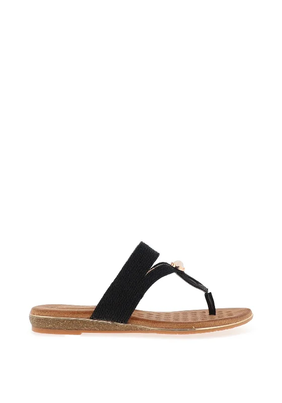 Lunar Ezra Woven Toe Post Sandals, Black