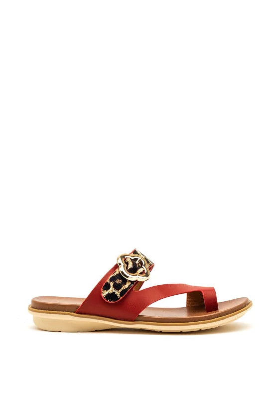 Lunar Larkin Leopard Toe Loop Sandals, Red