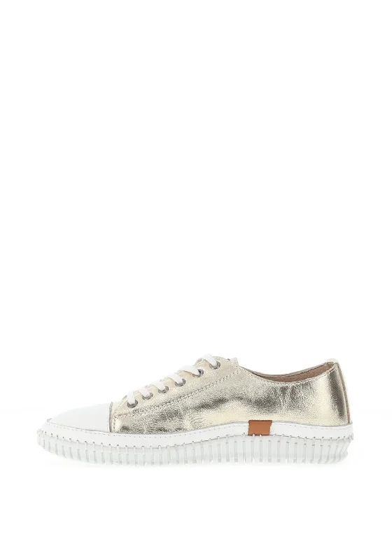 Lunar Lazy Dogz Starlet Shimmering Leather Trainers, Gold