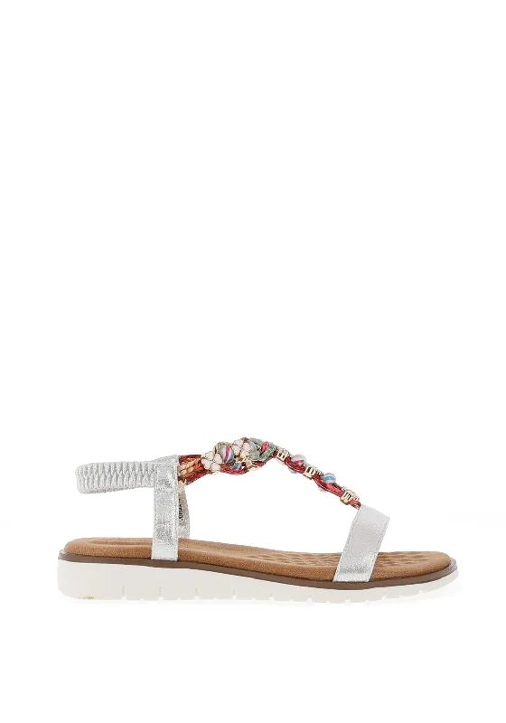 Lunar Tempo Charm Embellished Sandals, Silver