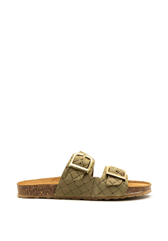 Marco Tozzi Leather Buckled Slip on Sandals, Sage Green