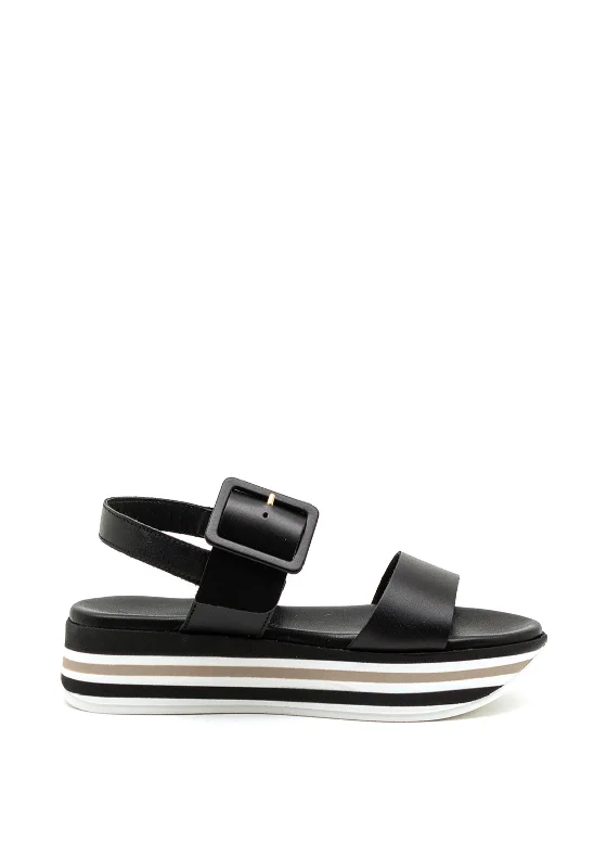 Marco Tozzi Leather Buckled Strap Sandals, Black