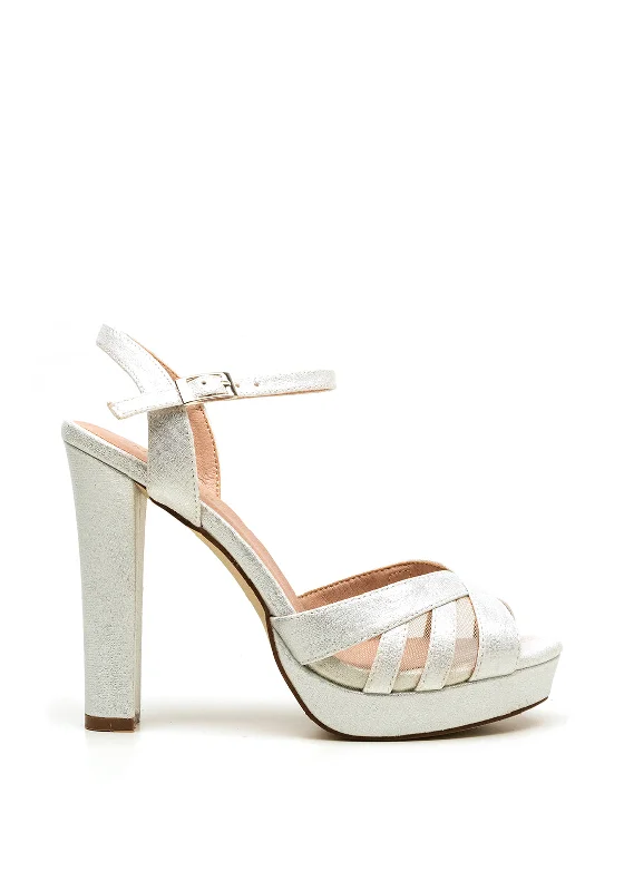 Menbur Glitter Platform Heeled Sandals, Silver