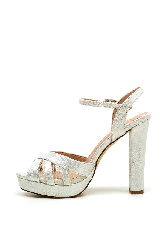 Menbur Glitter Platform Heeled Sandals, Silver