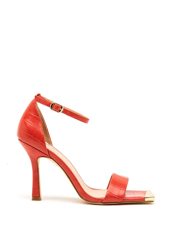 Menbur Croc Square Toe Heeled Sandals, Red