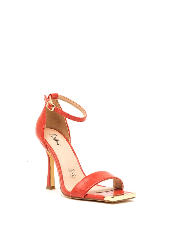 Menbur Croc Square Toe Heeled Sandals, Red