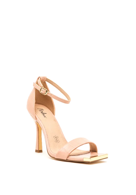 Menbur Croc Square Toe Heeled Sandals, Pink