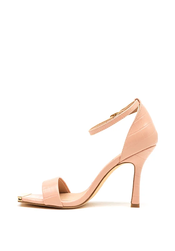 Menbur Croc Square Toe Heeled Sandals, Pink