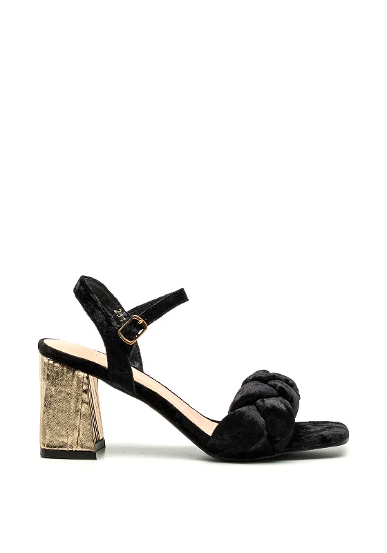 Menbur Velvet Braided Block Heeled Sandals, Black