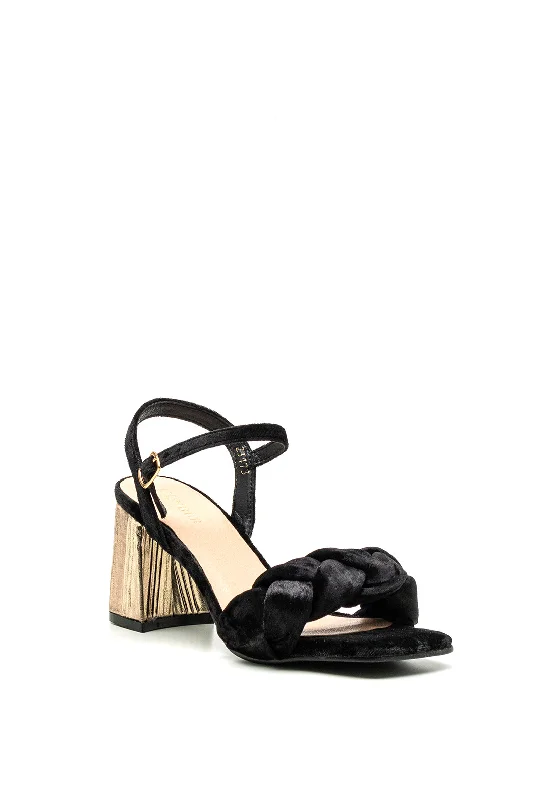 Menbur Velvet Braided Block Heeled Sandals, Black