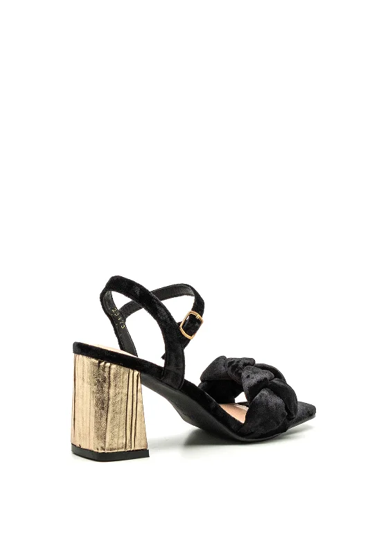 Menbur Velvet Braided Block Heeled Sandals, Black