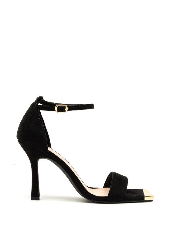 Menbur Faux Suede Square Toe Heeled Sandals, Black