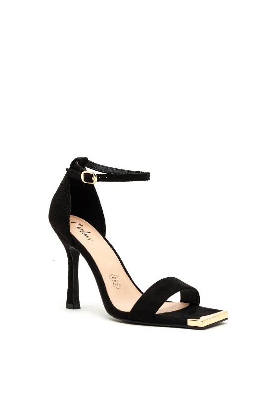 Menbur Faux Suede Square Toe Heeled Sandals, Black